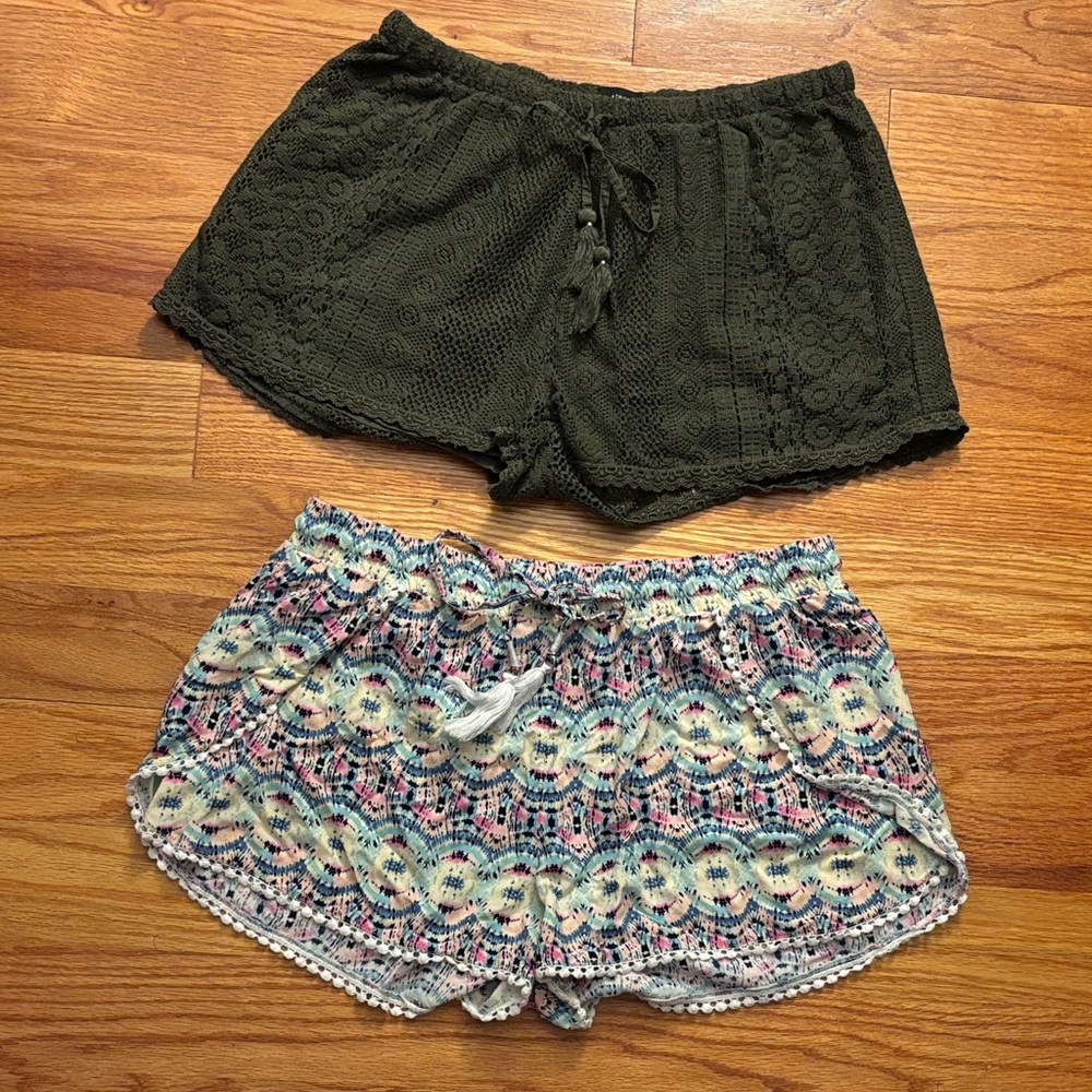 Atmosphere High Waist Crochet and Patterned Shorts Set